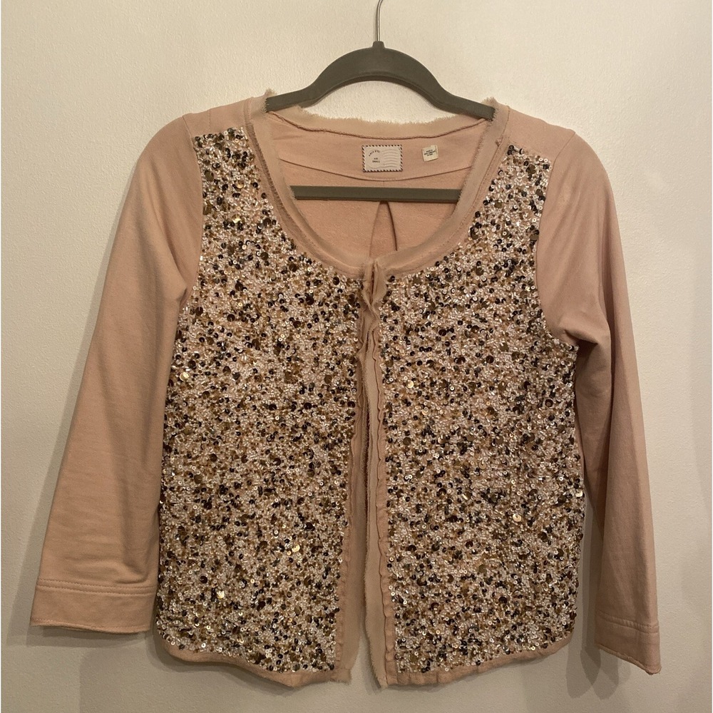 Postmark anthropologie pailette heavy beaded‎ cardigan sweater light pink Small
